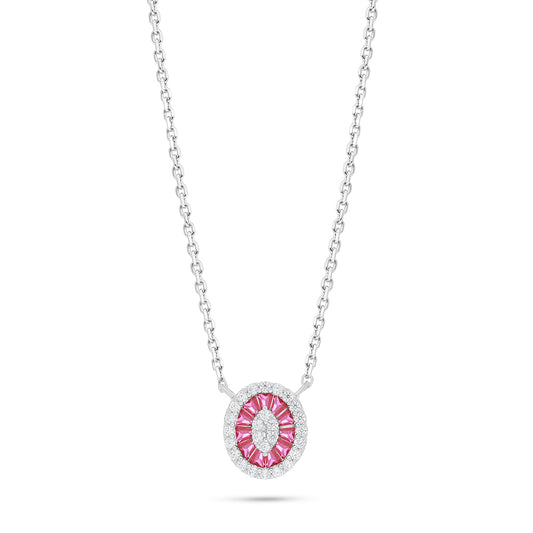 Sterling Silver 925 Necklace Rhodium Plated Embedded With Ruby Corundum And White Zircon