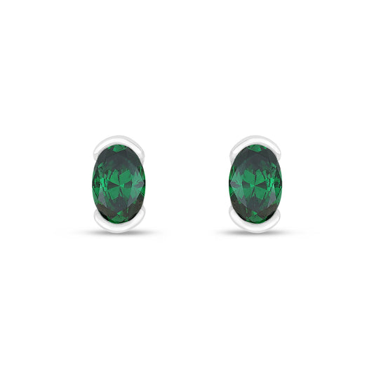 Sterling Silver 925 Earring Rhodium Plated Embedded With Emerald Zircon