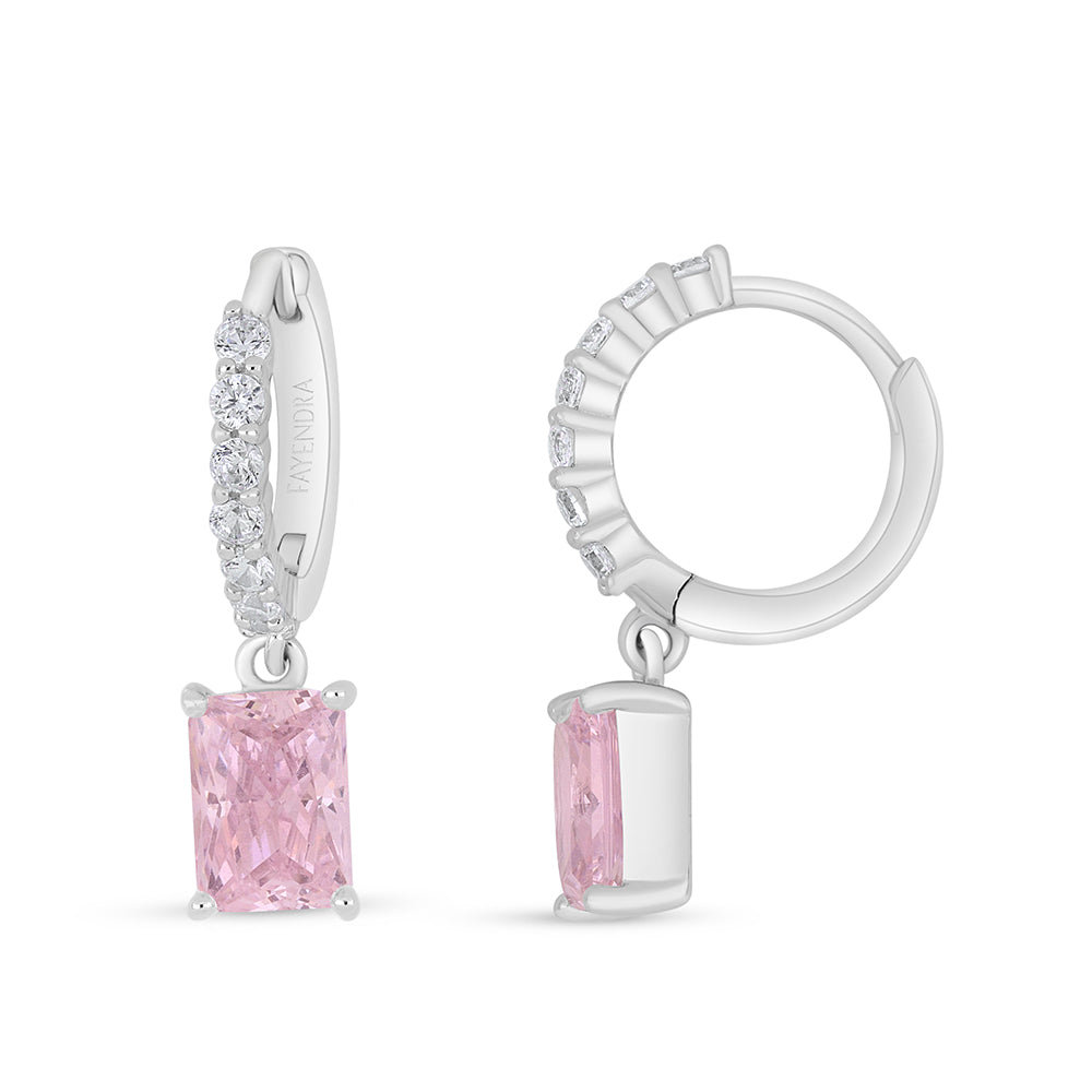 Sterling Silver 925 Earring Rhodium Plated Embedded With Pink Zircon And White Zircon