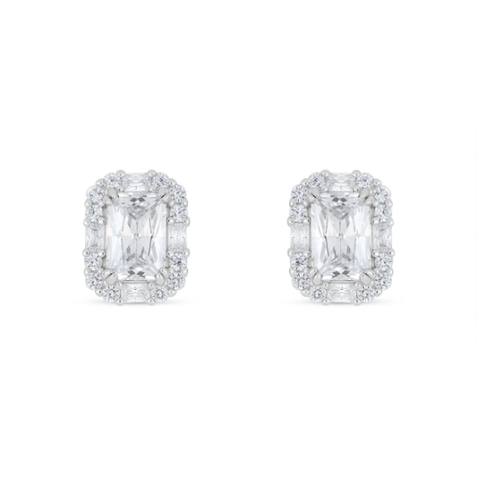 Sterling Silver 925 Earring Rhodium Plated Embedded With White Zircon
