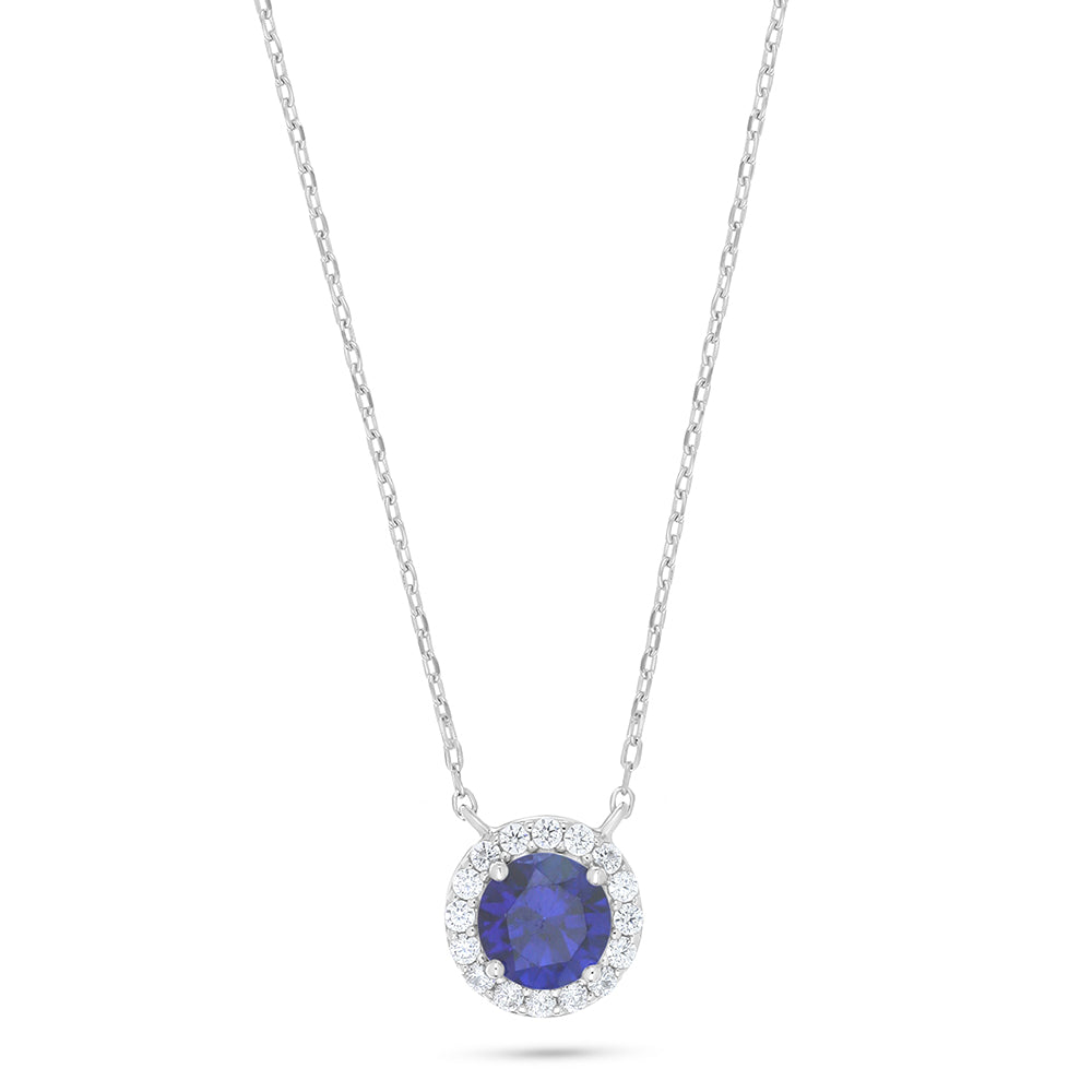 Sterling Silver 925 Necklace Rhodium Plated Embedded With Sapphire Corundum And White Zircon