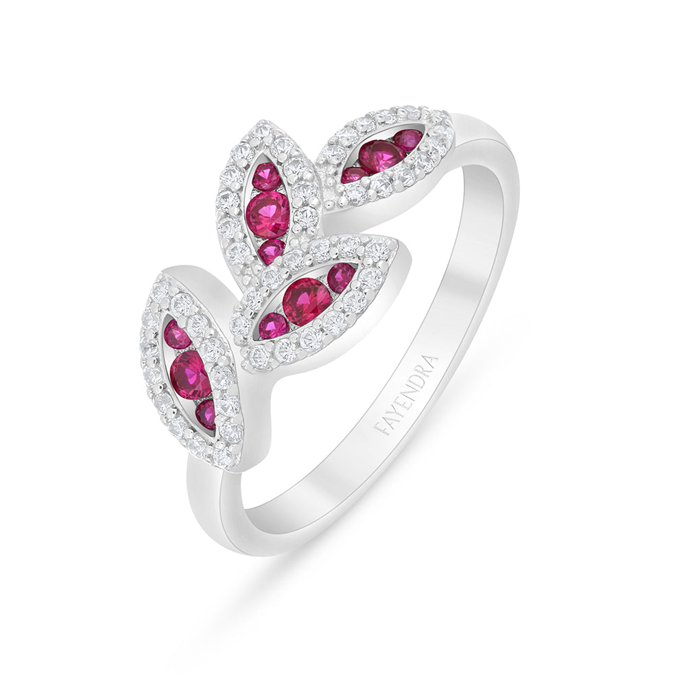 Sterling Silver 925 Ring Rhodium Plated Embedded With Ruby Corundum And White Zircon