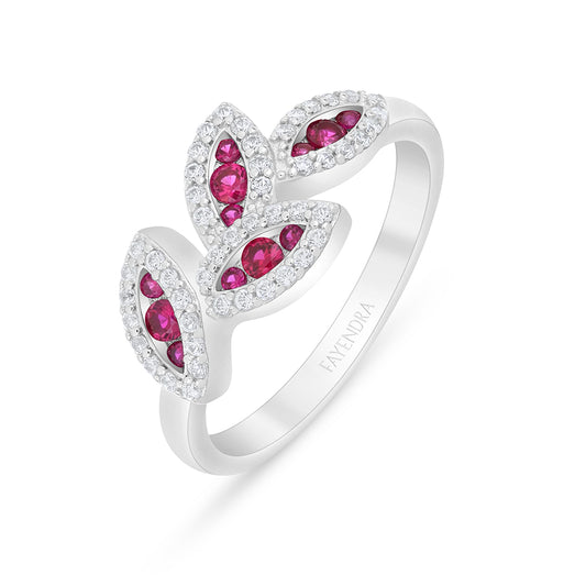 Sterling Silver 925 Ring Rhodium Plated Embedded With Ruby Corundum And White Zircon