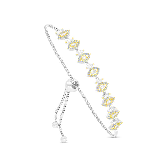 Sterling Silver 925 Bracelet Rhodium And Gold Plated Embedded With White CZ