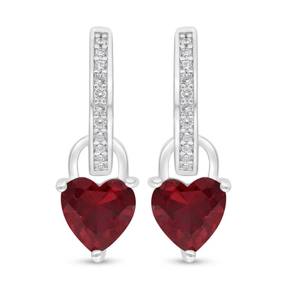 Sterling Silver 925 Earring Rhodium Plated Embedded With Ruby Corundum And White Zircon