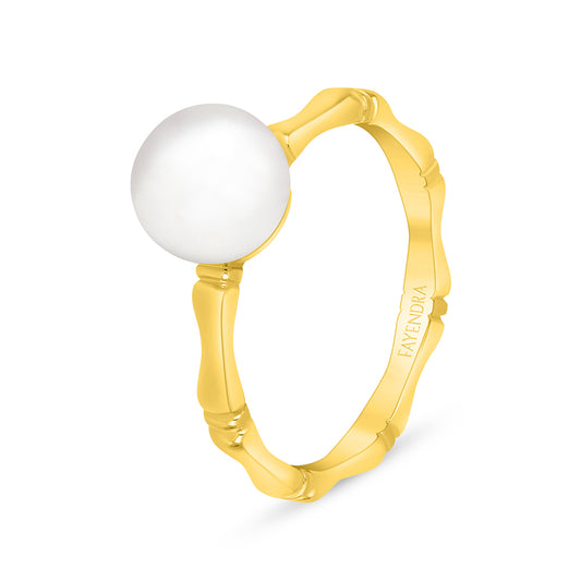 Sterling Silver 925 Ring Golden Plated Embedded With Natural White Pearl