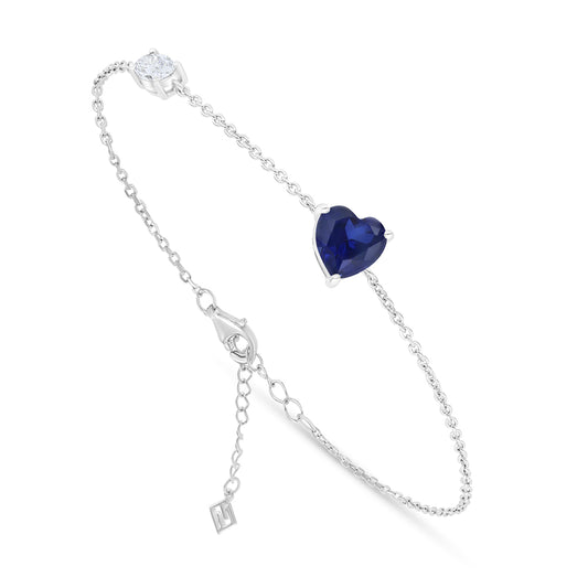 Sterling Silver 925 Bracelet Rhodium Plated Embedded With Sapphire Corundum And White Zircon