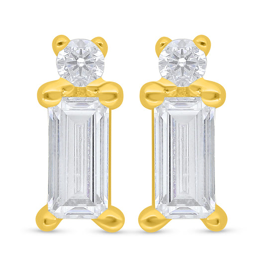 Sterling Silver 925 Earring Golden Plated Embedded With White Zircon