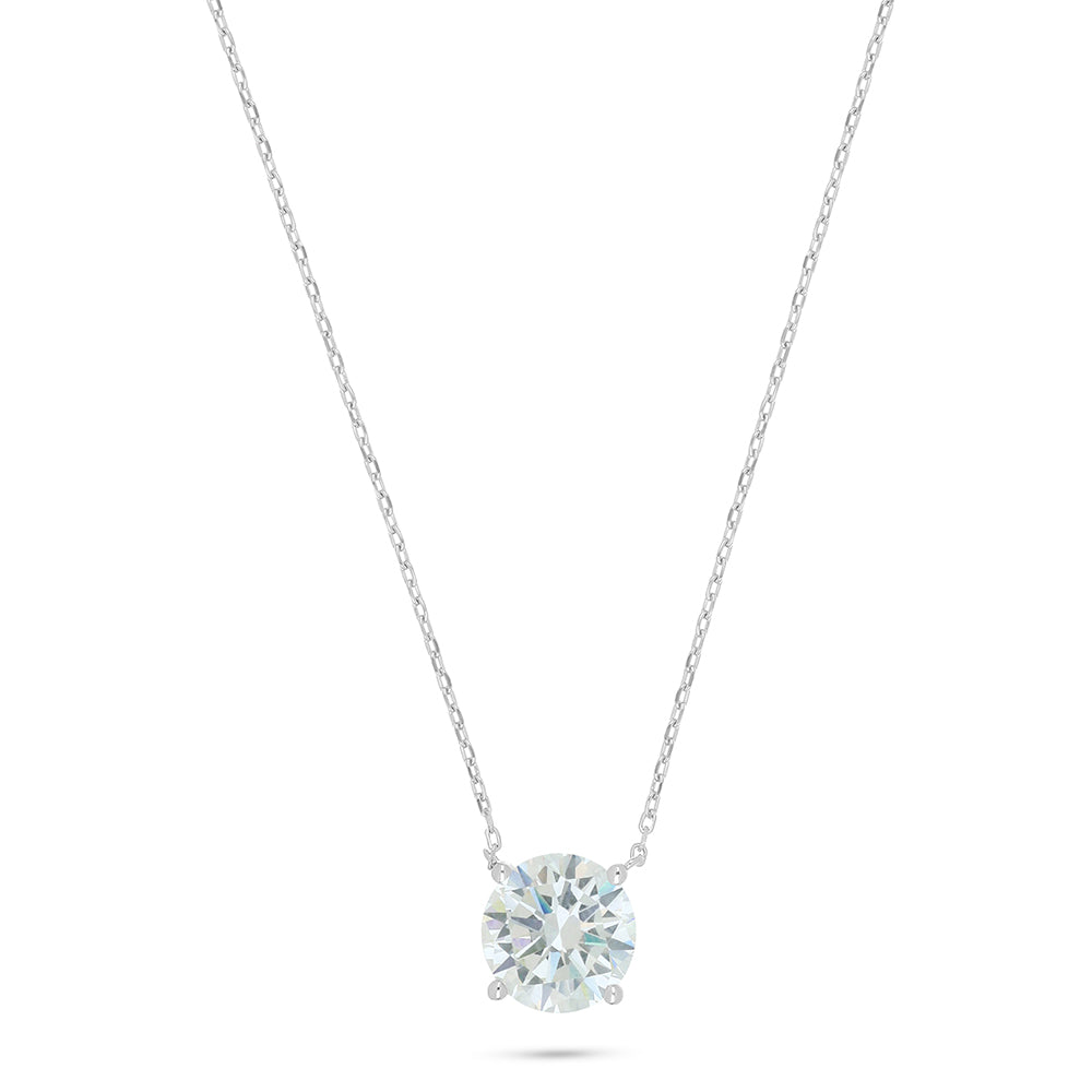 Sterling Silver 925 Necklace Rhodium Plated Embedded With Diamond Zircon
