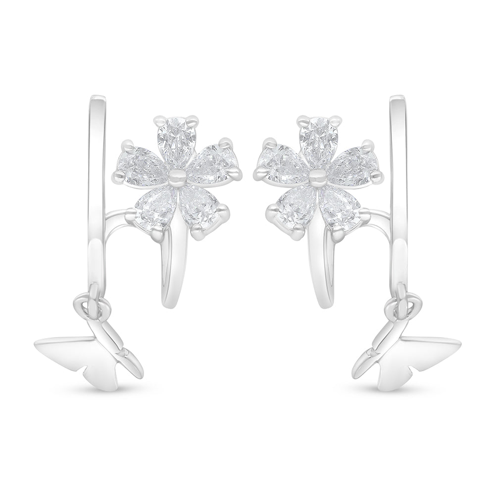 اقراط من الفضة الخالصة عيار 925 مطلي روديوم مرصع فص ابيض