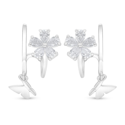 اقراط من الفضة الخالصة عيار 925 مطلي روديوم مرصع فص ابيض