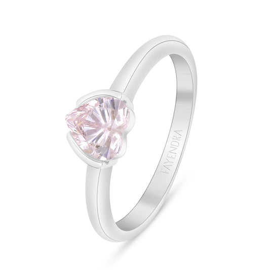 Sterling Silver 925 Ring Rhodium Plated Embedded With Pink Zircon