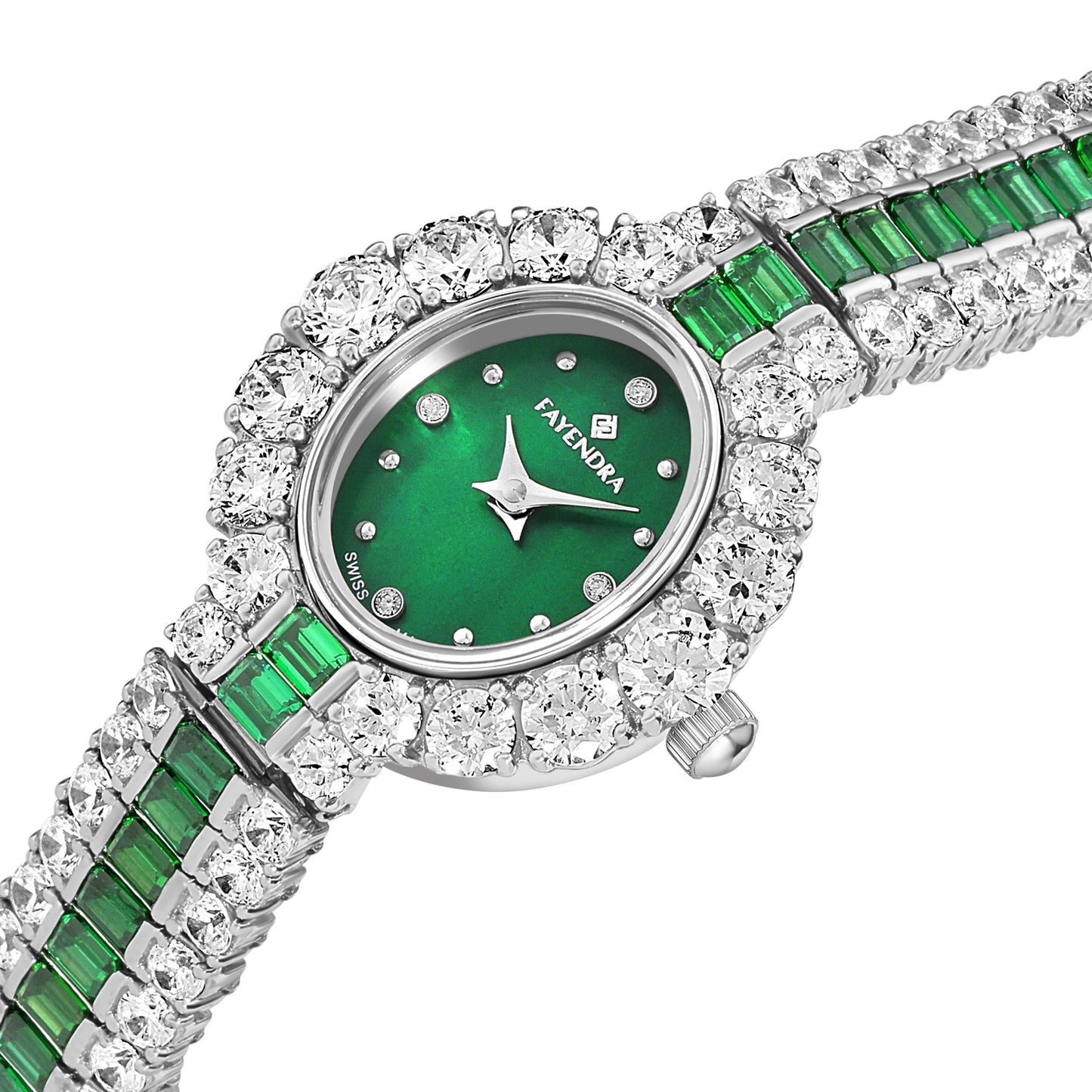 Stainless Steel 316L Watch Silver Color Embedded With Emerald Zircon And White Zircon - PINK MOP DIAL