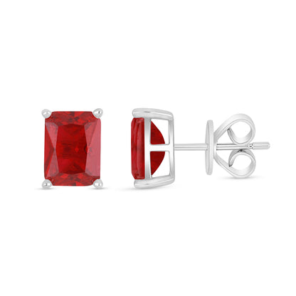 Sterling Silver 925 Earring Rhodium Plated Embedded With Ruby Corundum