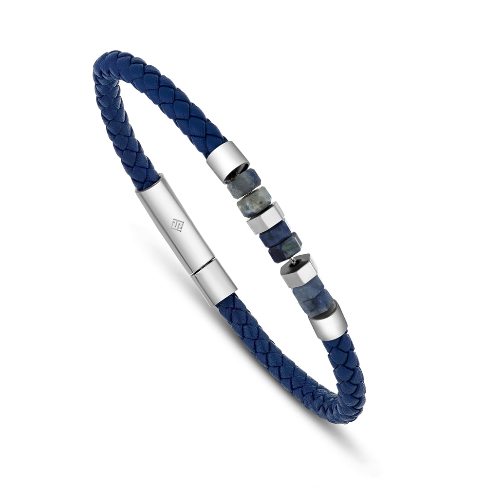 اسورة رجالي ستانلس ستيل عيار 316L و 304L لون فضي جلد ازرقBlue-Veins Stone  