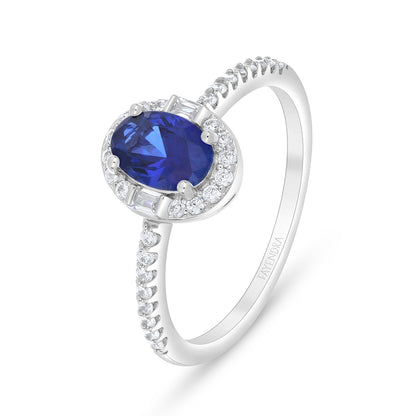 Sterling Silver 925 Ring  Rhodium Plated Embedded With Sapphire Corundum And White Zircon