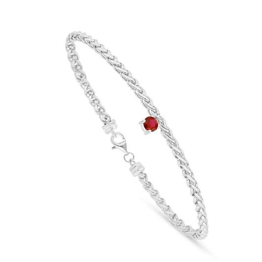 Sterling Silver 925 Bracelet Rhodium Plated Embedded With Ruby Corundum