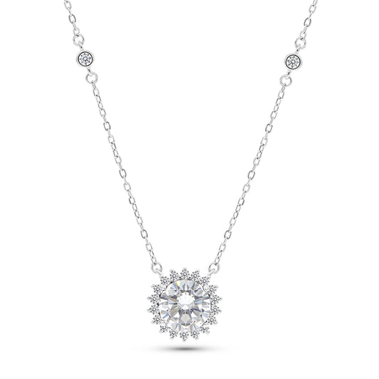 Sterling Silver 925 Necklace Rhodium Plated Embedded With White Zircon