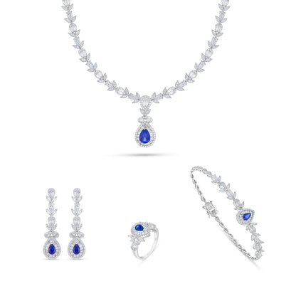 Sterling Silver 925 Set Rhodium Plated Embedded With Sapphire Corundum And White Zircon