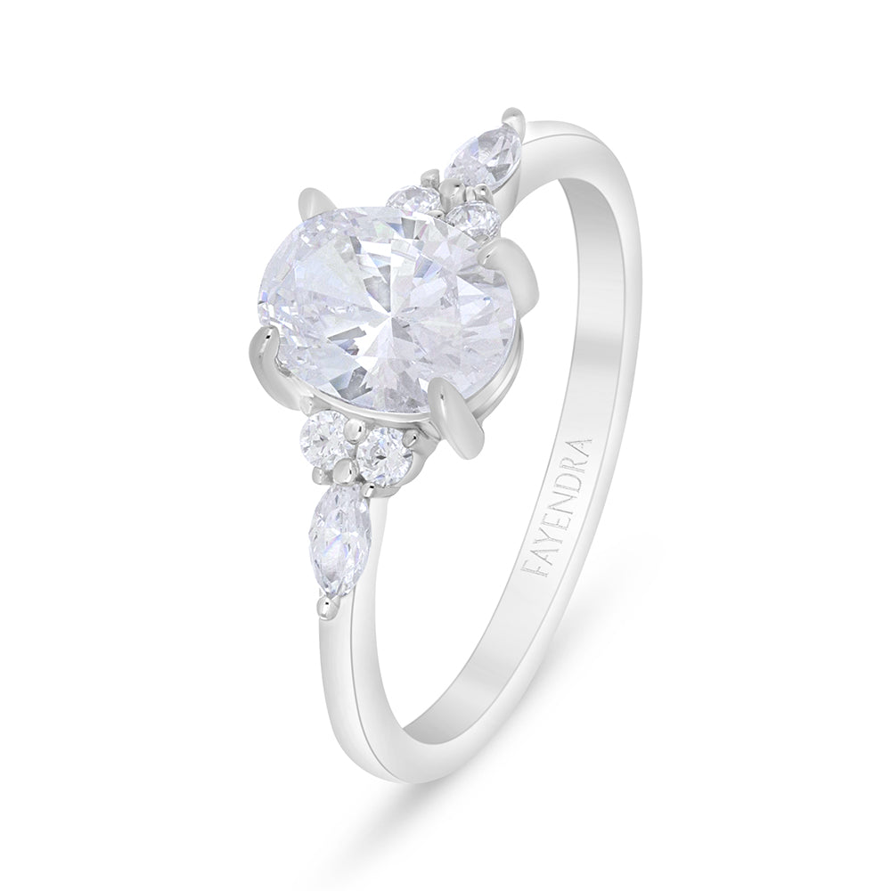 خاتم من الفضة الخالصة عيار 925 مطلي روديوم مرصع فص ابيض