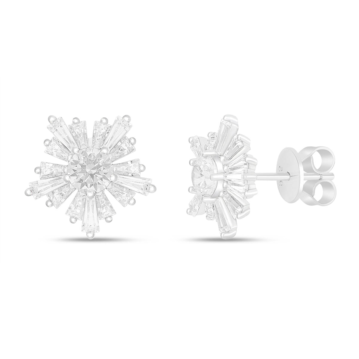 Sterling Silver 925 Earring Rhodium Plated Embedded With White Zircon