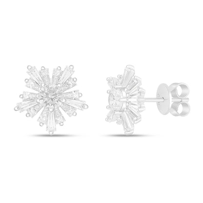 Sterling Silver 925 Earring Rhodium Plated Embedded With White Zircon