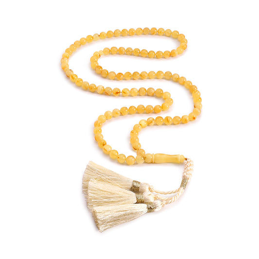 Rosary 100 Embedded With Natural Yellow Amber Round Beads 7 mm And Fabric Tassel