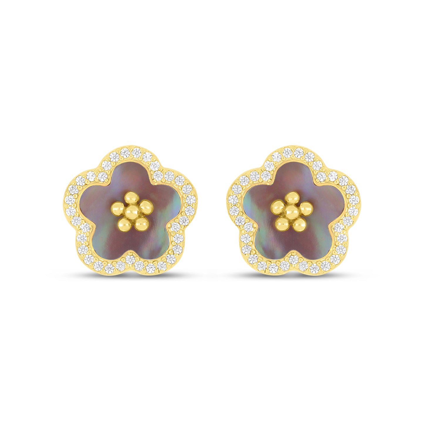 Sterling Silver 925 Earring Golden Plated Embedded With Pink Shell And White Zircon
