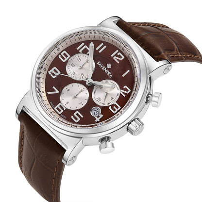 Stainless Steel 316L Watch Silver Color Brown Leather For Men - BROWN MOP DIAL