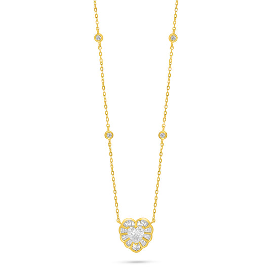 Sterling Silver 925 Necklace Golden Plated Embedded With Diamond Zircon And White Zircon