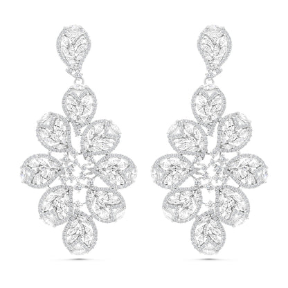 Sterling Silver 925 Earring Rhodium Plated Embedded With White CZ
