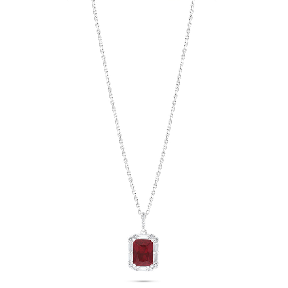 Sterling Silver 925 Necklace Rhodium Plated Embedded With Ruby Corundum And White Zircon