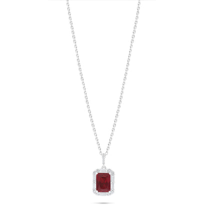 Sterling Silver 925 Necklace Rhodium Plated Embedded With Ruby Corundum And White Zircon