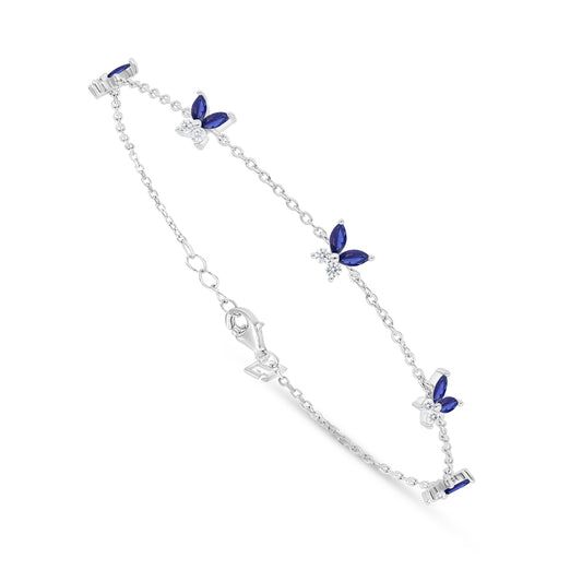 Sterling Silver 925 Bracelet Rhodium Plated Embedded With Sapphire Corundum And White Zircon