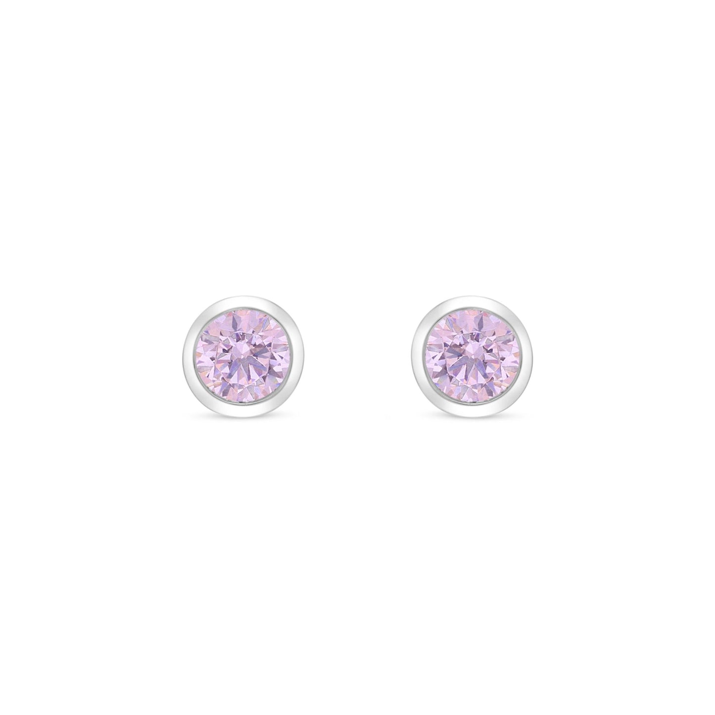 Sterling Silver 925 Earring Rhodium Plated Embedded With Pink Zircon