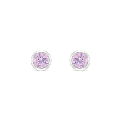 Sterling Silver 925 Earring Rhodium Plated Embedded With Pink Zircon