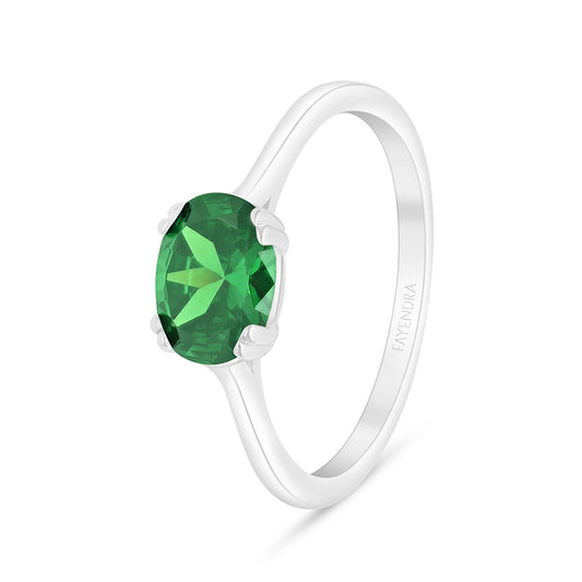 Sterling Silver 925 Ring Rhodium Plated Embedded With Emerald Zircon