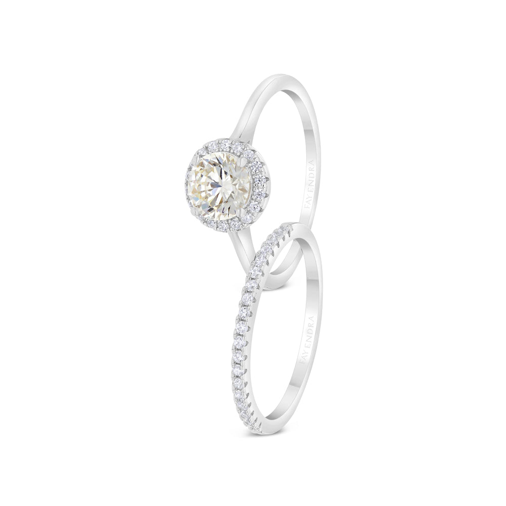 Sterling Silver 925  Ring (Twins) Gold Plated Embedded With Yellow Zircon And White CZ