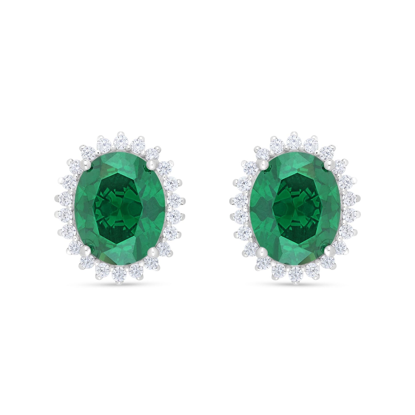 Sterling Silver 925 Earring Rhodium Plated Embedded With Emerald Zircon And White Zircon