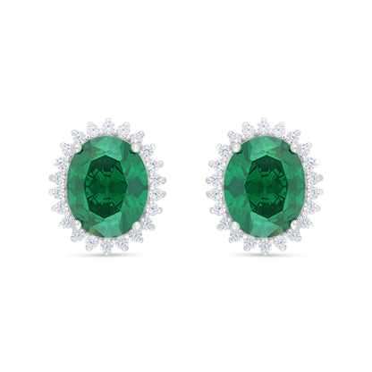 Sterling Silver 925 Earring Rhodium Plated Embedded With Emerald Zircon And White Zircon