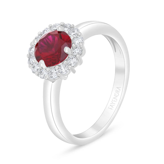 Sterling Silver 925 Ring Rhodium Plated Embedded With Ruby Corundum And White Zircon