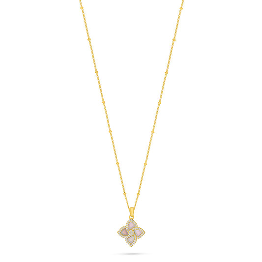 Sterling Silver 925 Necklace Golden Plated Embedded With Pink Shell And White Zircon