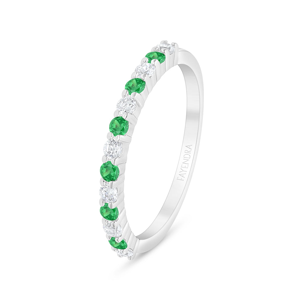 خاتم من الفضة الخالصة عيار 925 مطلي روديوم مرصع زركون زمردي و فص ابيض