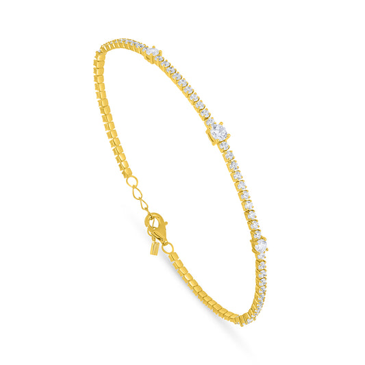 Sterling Silver 925 Bracelet Golden Plated Embedded With White Zircon