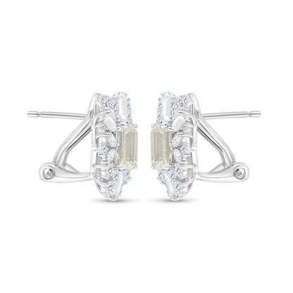 Sterling Silver 925 Earring Rhodium Plated Embedded With Yellow Diamond And White Zircon