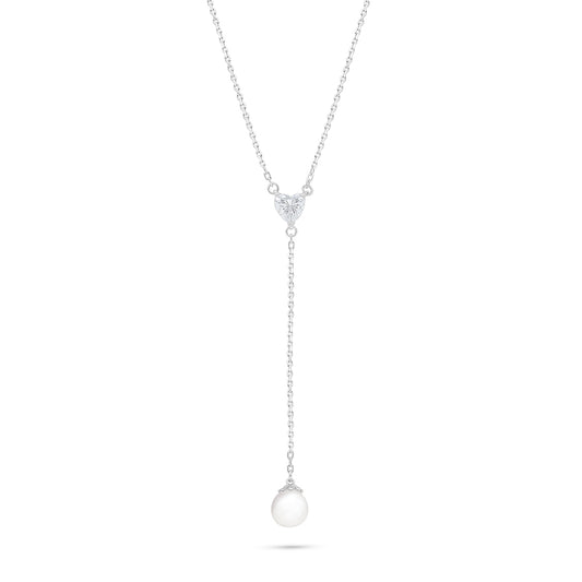 Sterling Silver 925 Necklace Rhodium Plated Embedded With Natural White Pearl And White Zircon