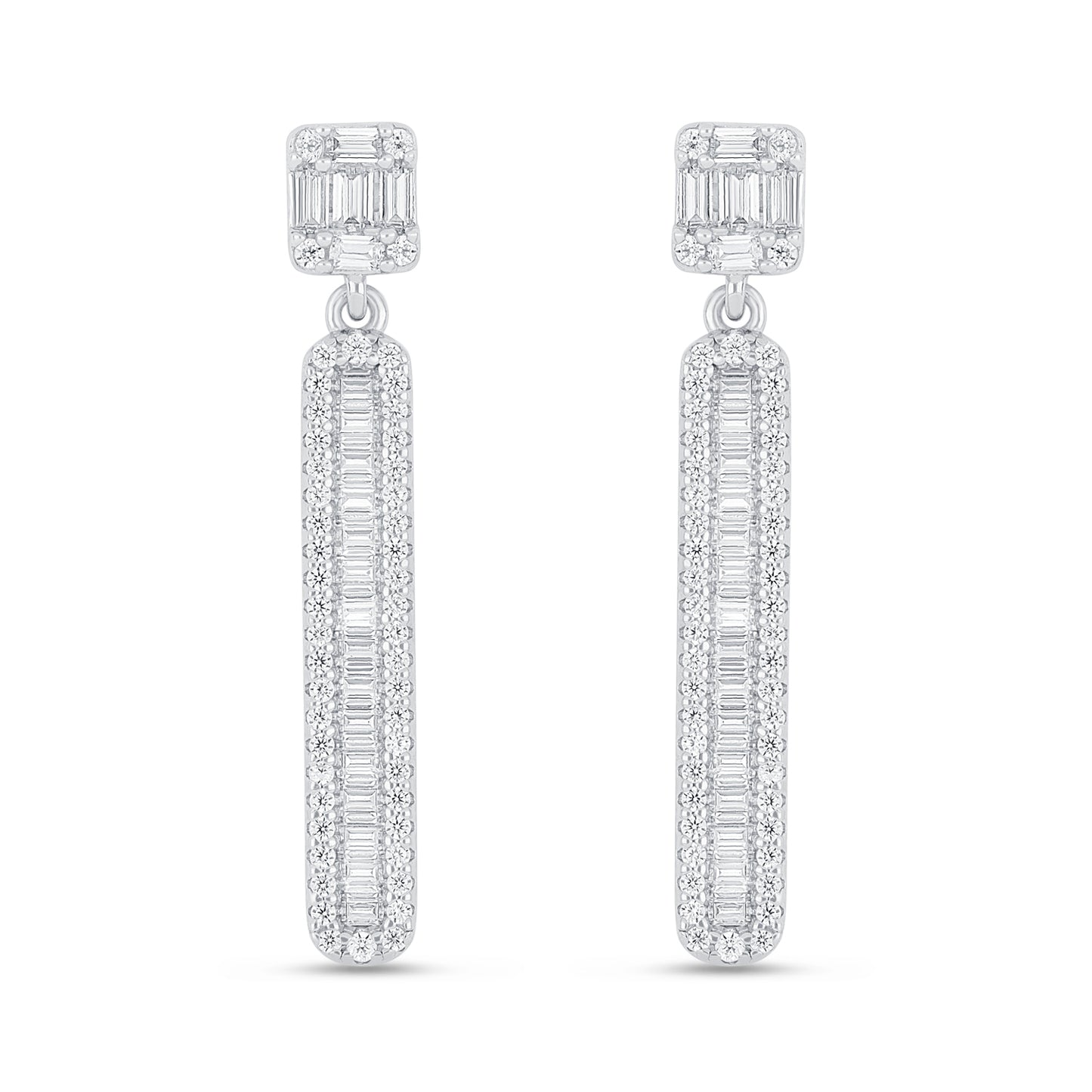 Sterling Silver 925 Earring Rhodium Plated Embedded With White Zircon