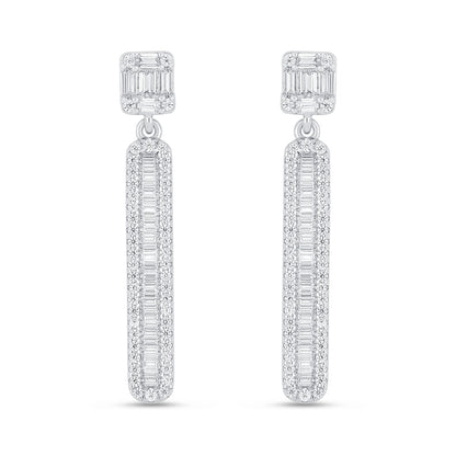 Sterling Silver 925 Earring Rhodium Plated Embedded With White Zircon