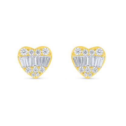 Sterling Silver 925 Earring Golden Plated Embedded With White Zircon