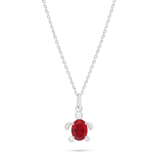 Sterling Silver 925 Necklace Rhodium Plated Embedded With Ruby Corundum